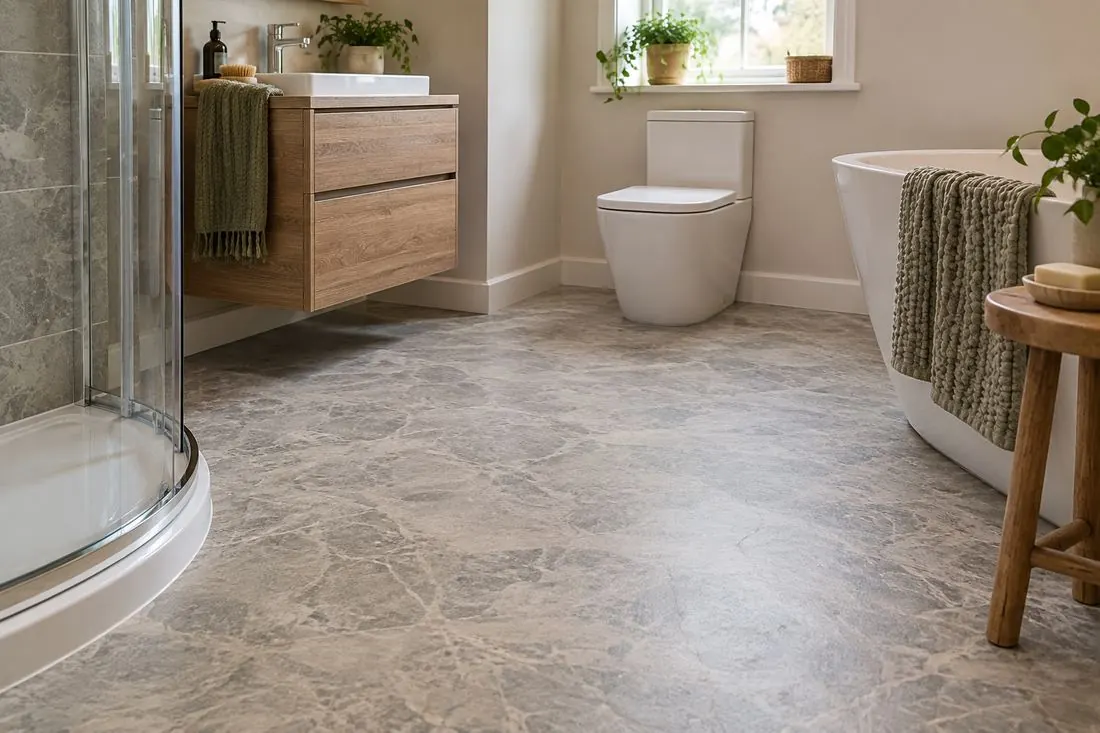 Stone-effect vinyl flooring in a bathroom
